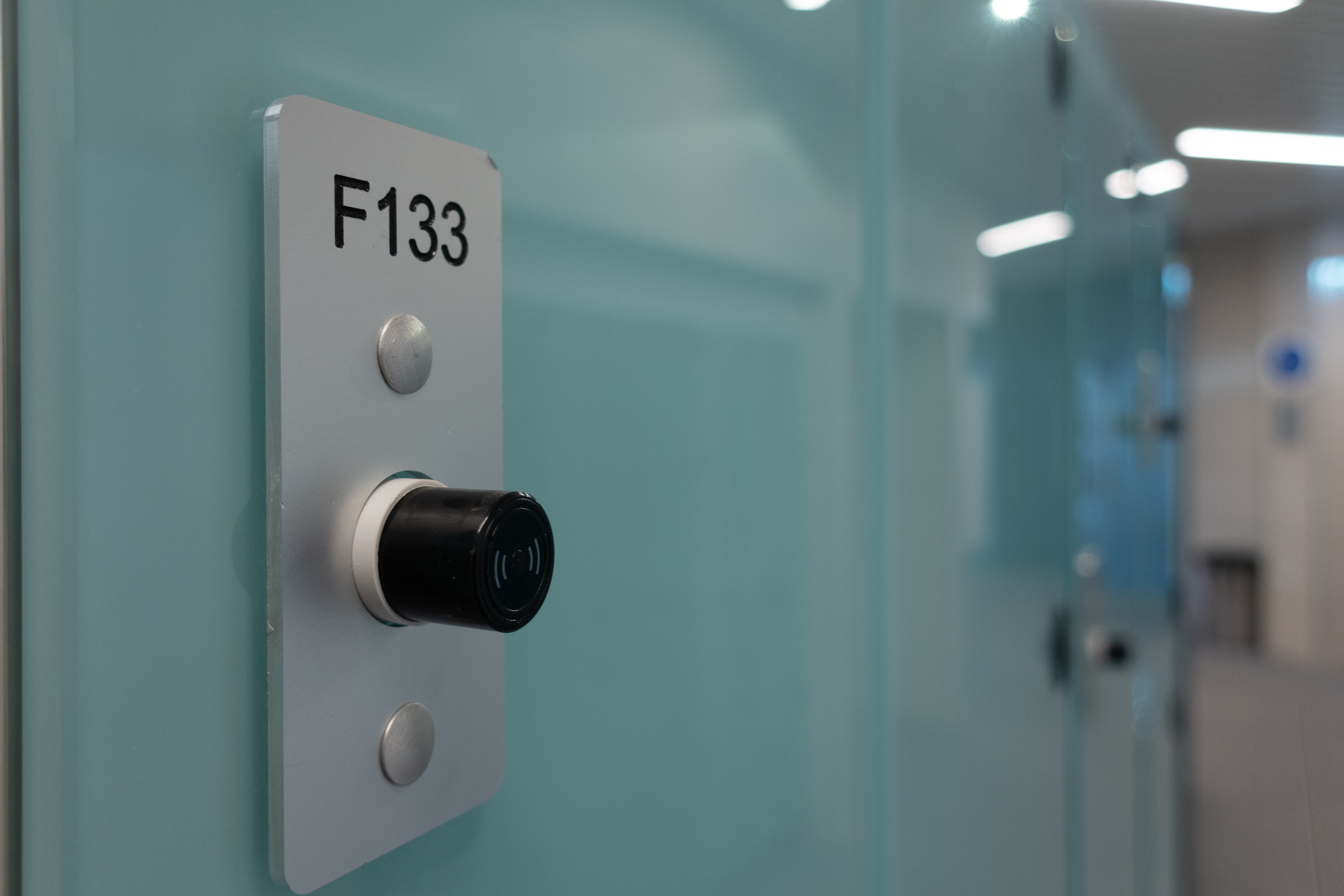 Blue Glass Locker and Lock Close up