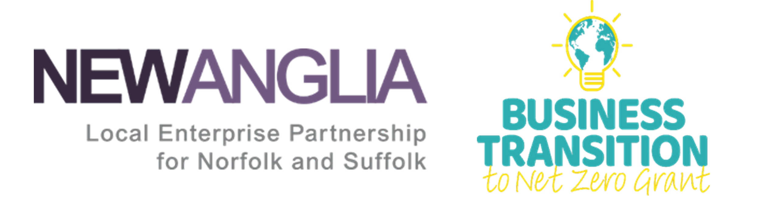 Logos for New Anglia Local Enterprise and Business Transition to Net Zero Grant