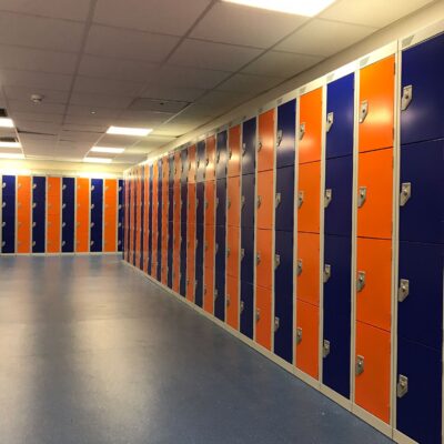 Alternate Blue and Orange Metal Lockers at Leasowes High School