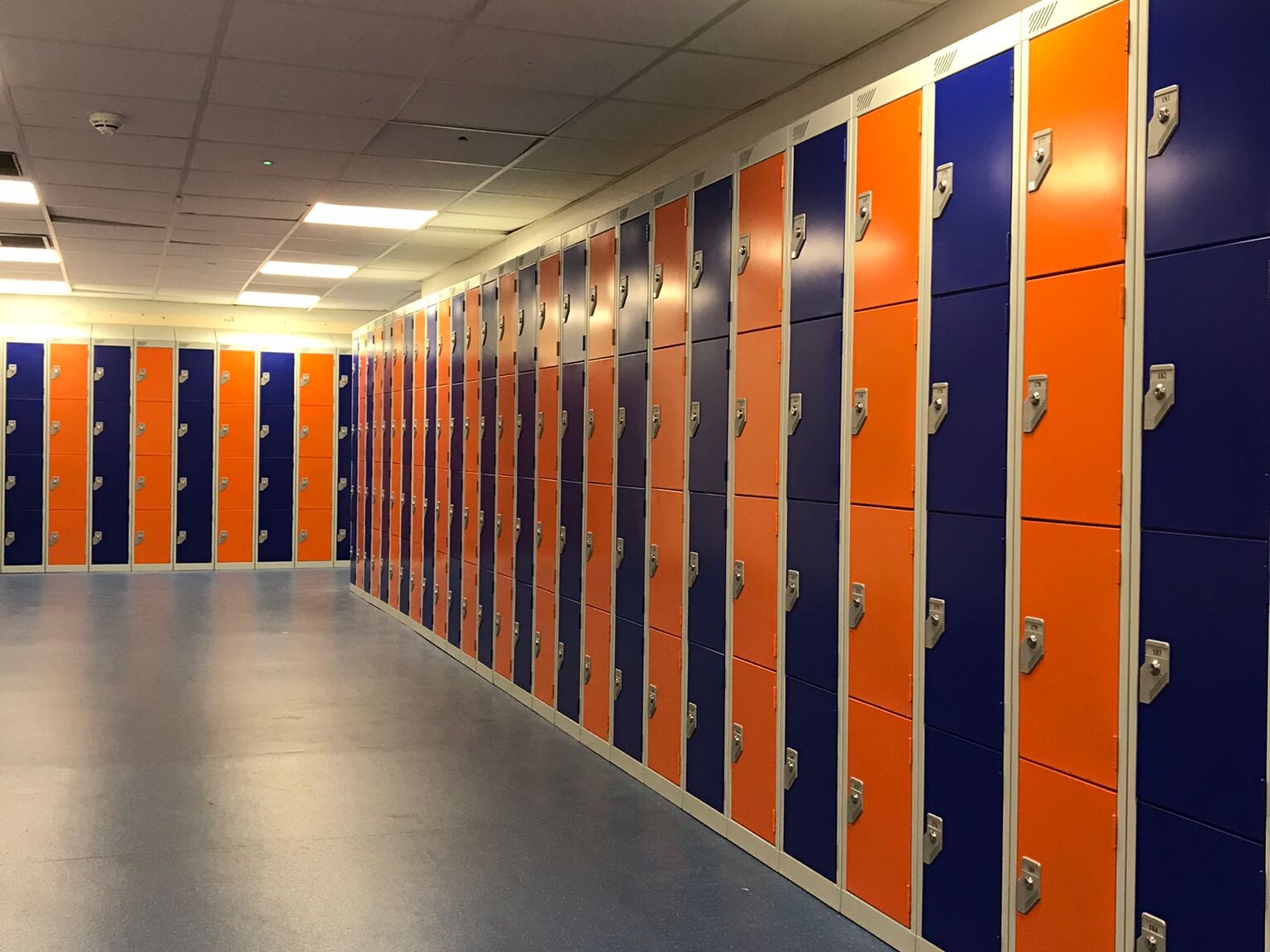 Alternate Blue and Orange Metal Lockers at Leasowes High School